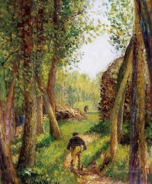 two boys singing Painting - forest scene with two figures Camille Pissarro